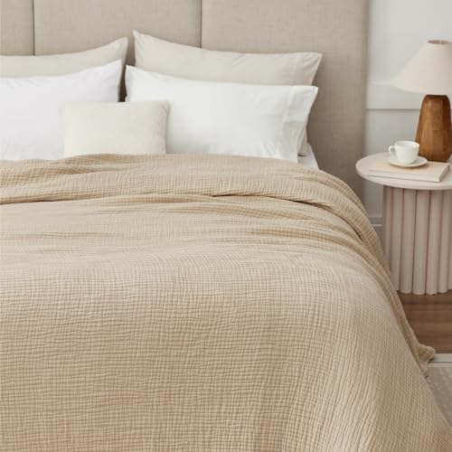Cooling Throw Blanket Twin XL 66" x 90", 6 Layers Muslin Blankets 100% Cotton, Breathable and Lightweight Twin Blanket for Bed, Soft Bedspread, Gauze Bedding for All Season, Beige Linen