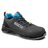 Sparco Horizon Tek Chaussures de sécurité Basses S3S SR FO ESD. Nouvelle Norme 2024, Tissu Technique imperméable, léger et sans métal., Noir Bleu Clair, 44 EU