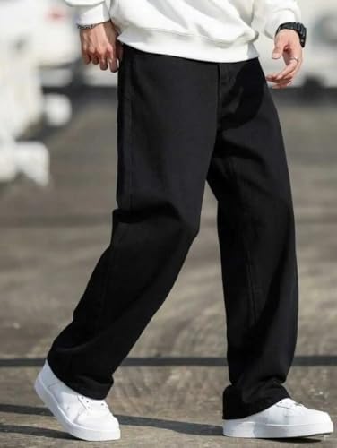 Image of Men's Baggy Fit Jeans - Loose Fit High-Rise Denim - Comfortable Casual Wear Jeans for Men - Trendy Street Style Denim Pants