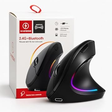 Mouse Ergonômico Sem Fio Vertical Recarregável Silencioso ErgoTech® RGB - Reduz Dor no Pulso e Fadiga – Compatível com Windows, Mac, Notebook, PC – Preto, Design Ortopédico DPI Ajustável