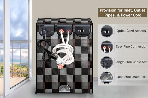 Image of Stylista Waterproof Front Load Washing Machine Cover Compatible for Haier 8 kg, Chekered Pattern Brown