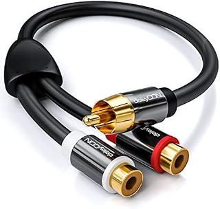 deleyCON 0,2m audio cinch kabel dystrybutora Y-adapter do subwoofera - AUX - 1x wtyk RCA cinch na 2x gniazdo cinch RCA - pozłacane styki