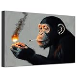 Smoking Gorilla Wall Art Funny Animals Posters Wildlife Artwork Monkey Abstract Wall Art Gorilla Canvas Black Animal Picture Funny Monkey Paintings Smoking Animal Print Wildlife Print 16x24in No Frame