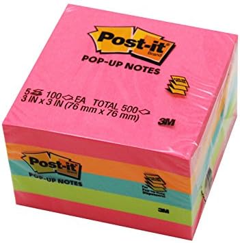 Post-it Pop-up Notes, 3″ x 3″, Assorted, 100 Sheets Per Pad, 5 Pads