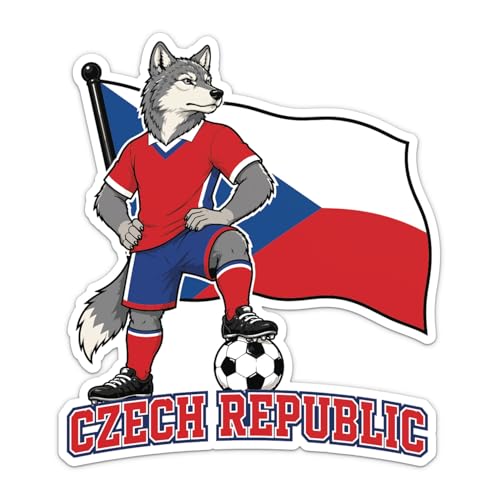 Czech Republic Flag Mascot National Team Soccer Football Sticker, Waterproof Car Bumper Vinyl Decal, 5 Inch