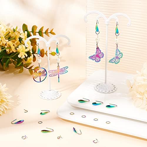 DICOSMETIC Earring Hook Making Supplies Kit Stainless Steel 50Pcs Colorful Leaf Hook Earrings 0.8mm Pin Ear Wires and 50pcs Rainbow Color Jump Rings for DIY Earrings Jewelry Making, Hole: 1.4mm