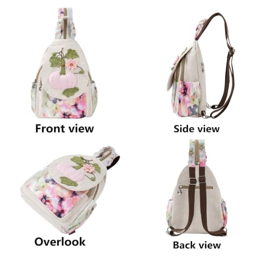 Image of Women's Cotton Hemp Cloth Backpack(Pumpkin) | Boho Vintage, Embroidered, Casual Purse Handbag, Messenger Bag, Butterfly