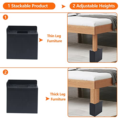 Dedu Bed Risers 4 Inch Heavy Duty 4 Pack, Furniture Risers With Rubber Pads Supports Up To 6600 Lbs, Upgrade Rectangle Couch Risers L Shape For Sofas, Couch, Desk Or Chair (Black) #TOP5