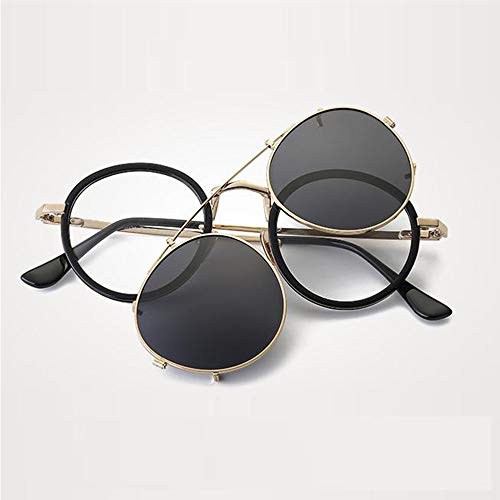 Queen Gold Schwarz + Solar-Clip, polarisiert, Schutzbrille gegen blaues Licht – Herren Damen – Gläser blendfrei 100 % UV – speziell für Computer, PC,