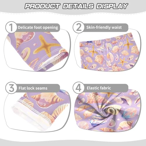 KLL Seashells Different Shapes and Starfish Lilac Toddler Girls Basic Leggings Stretch High Waisted Athleisure Pants Sports3