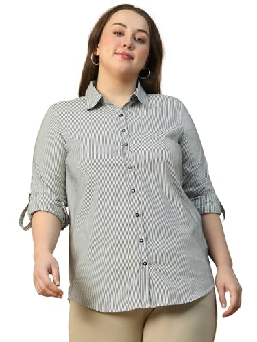 Image of Women Cotton Comfort: Plus Size Yellow Striped Shirt Out Door Dailywear Foram XL /2XL /3XL /4XL /5XL /6XL /7XL /8XL.
