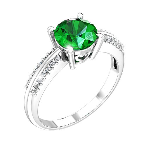 Ring for Womens 925 Sterling Silver Ring Green Emerald Gemstone Ring 7 mm Round Sparkling Fine Ring Jewelry Band Gift for Engagement Wedding, Size 5