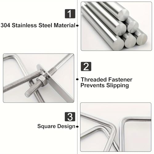 Image of 6 Pcs Square U Bolt in Zinc Plated U Bolt Zn, Industrial and Scientific Supplies U Bolts, Galvanized Steel Square Trailer U-Bolt for Boat Trailer Tube, Rectangular Wood and Metal Objects