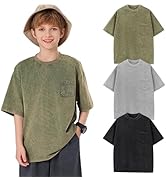 Arssm Boys Girls T-Shirts Cotton Acid Wash Oversized Tees Kids Crewneck Summer Basic Tops