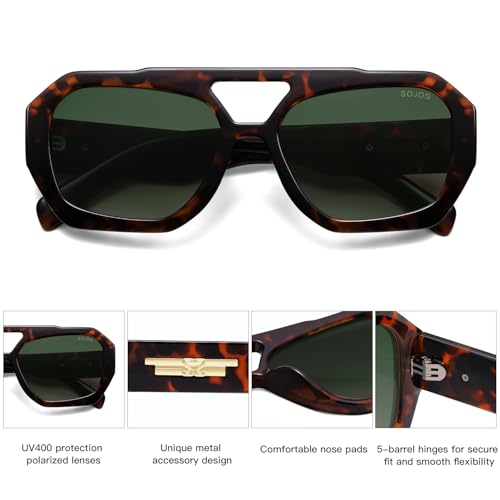 SOJOS Trendy Aviator Sunglasses for Womens Mens Polarized,Hexagonal Square Double Bridge Designer Inspired Sun Glasses SJ22884