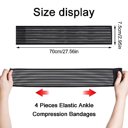 Rbenxia 4 Pieces of Black Elastic Ankle Compression Bandage Adjustable Ankle Strap Heel Brace Wraps Breathable Ankle Band for Stabilising Ligament, Joint Pain, Sport (70 cm) – Image 3