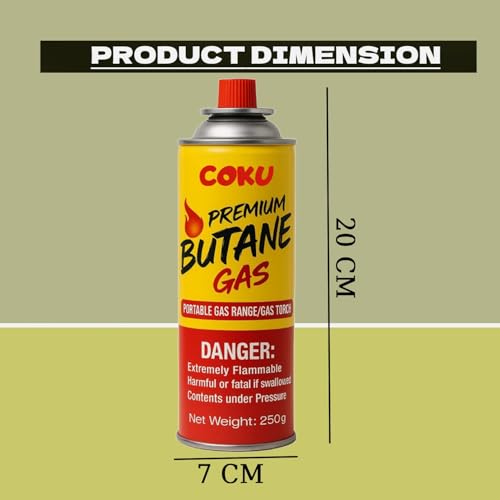 Image of Coku Butane Gas Refill Canisters 250g - Portable Butane Fuel for Camping Stove, Gas Burner, BBQ, Kitchen, Outdoor Cooking, Travel & Picnic - Compatible with Butane Gas Stove