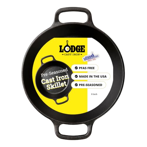 Image of Lodge Seasoned Cast Iron Dual Handle Pan 8 Inch - Cast Iron Frying Pan - Even Heat Distribution - Oven & Stovetop Safe - PFAS-Free, Non-Toxic Cookware