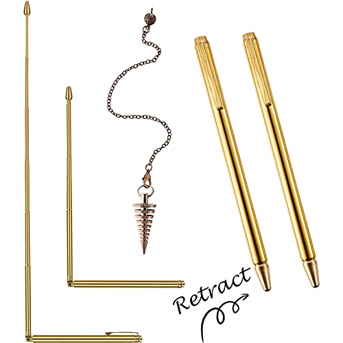 3 Pieces Divining Rods Copper and Dowsing Pendulum Includes 2 Retractable Paranormal Divining Rods with Copper Handle and 1 Pendulum Pendant for Ghost Hunting, Energy Healing, Divining Water