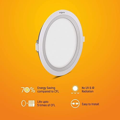 Image of Wipro Garnet 20W Round Led Wave Panel Light for Ceiling|Warm White (3000K)|Ultra-Slim Design|Recessed Downlight for False Ceiling |Cutout-200Mm|Pack of 12