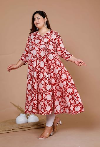 Image of Doriyaan Womens Plus Size Pure Cotton Floral Printed Anarkali Kurta