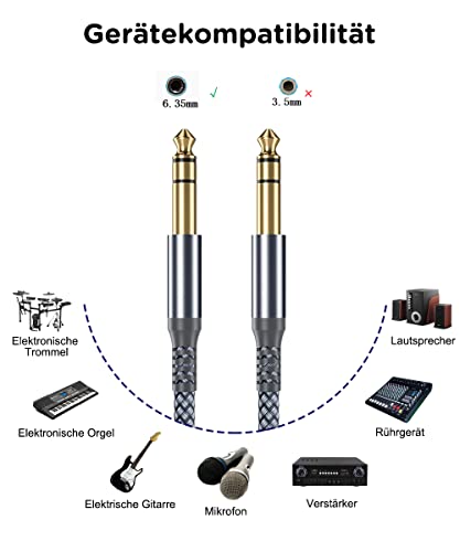 RUXELY 6.35mm TRS Instrument Cable 9M 2-Pack,Straight 1/4 Inch Male Jack Stereo Audio Interconnect Cord,6.35 Balanced Lead Line for Electric Guitar,Bass,Keyboard,Mixer,Amplifier,Amp,Speaker,Equalizer - Image 3