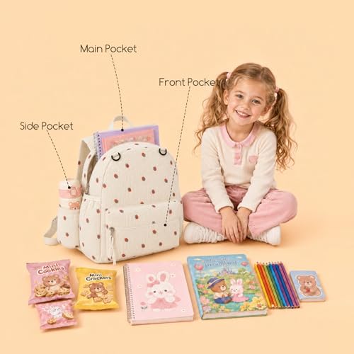 Image of Corduroy Toddler Backpack for Boys & Girls, Kids Backpacks | Small Kids Bookbag for School, 2-4 Preschool Kindergarten Backpack, Toddler Daycare Backpack - Strawberry