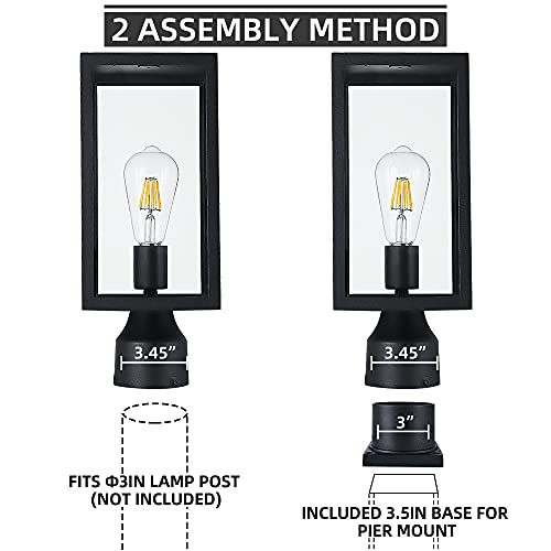 Windben Outdoor Post Light,Lamp Post Light Fixture,Post Lantern With Pier Mount Base,Matte Black thumb #4