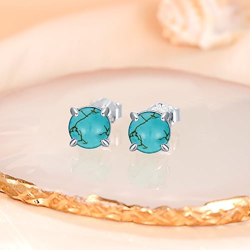 Real Turquoise Stud Earrings 925 Sterling Silver 4MM-12MM Round Shape Turquoise Gemstone Earrings Jewelry Gifts for Women2