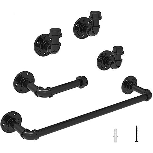 Knadgbft Juego de toallero de baño de tubo industrial, kit de toallero negro rústico montado en la pared, accesorios de baño