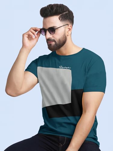 Image of Noble Monk Men Regular Fit T-Shirt | Round Neck | Half Sleeve | Self Design | Casual T Shirt for Men