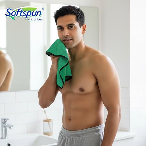 Image of SOFTSPUN Microfiber Hand & Face Wipes 280 GSM 20x30 Cms, 4 Piece Towel Set, Parrot Green! Super Soft & Silky for Hand, Face and Body - Hypoallergenic Sensitive Skin Wipes & Washcloths.