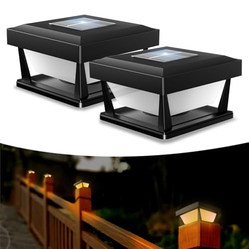 Lámpara solar de pilar IP65 CREATESTAR con impermeabilidad avanzada para vallas, pack de 2
