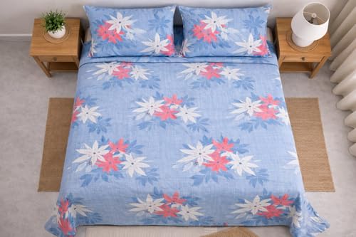 Image of DECORUM Cloud Cotton Double Bedsheet Floral Print with 2 Pillow Covers | 244 TC | Ultra Soft Feel | Premium Comfort | Breathable & Skin Friendly | for Bedroom (90 x 90 Inches)