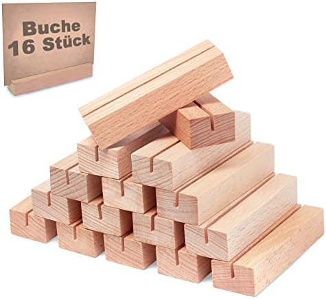 Gipizi 16Pcs Wooden Place Card Holders, Wood Photo Picture Card Holders for Weddings Banquets and Parties, Table Number Holder Stands, Wood Menu Holder for Restaurants