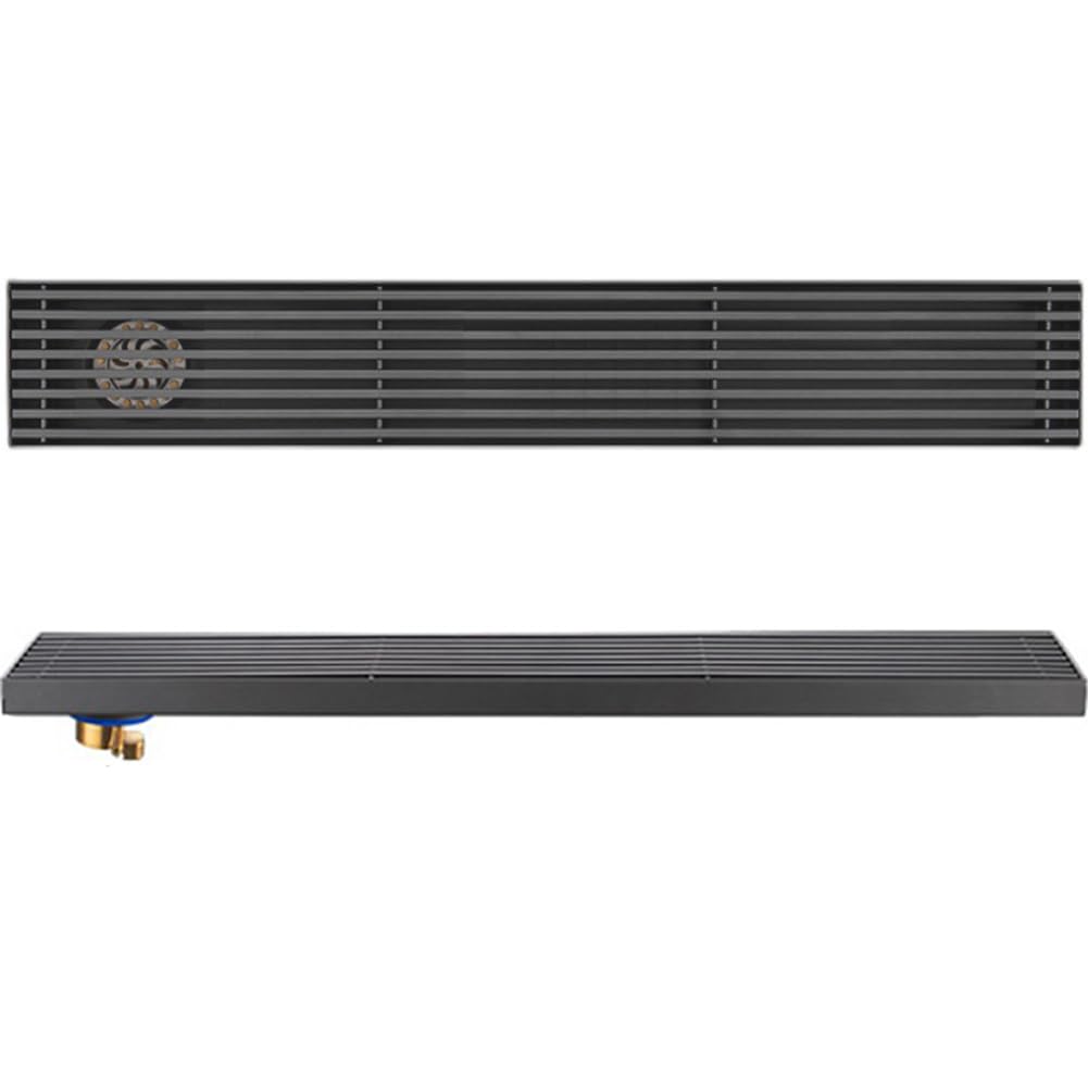 60cm Matte Grey Linear Drain High Flow Floor Trench Drains with Grate Removable,Fast Drainage Rectangle Shower Drain Hair Strainer for Bathroom