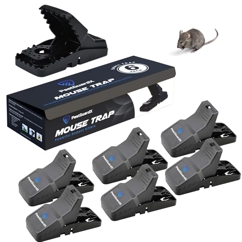 PestGuardX Mouse Traps Indoor - 6-Pack Reusable, Sanitary Snap Traps for Mice & Small Rodents – Easy-to-Use, High-Sensitivity Mouse Traps for Kitchen, Garage, Home, Office (4'x1.9'x2.3')
