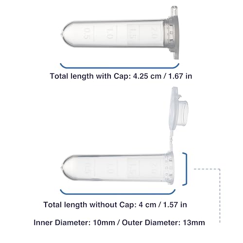 Image of Kashi Scientific 2mL Clear Snap-Cap Microcentrifuge Tube with Graduation, Lab Grade Polypropylene Plastic for Centrifuge [2mL, 500]