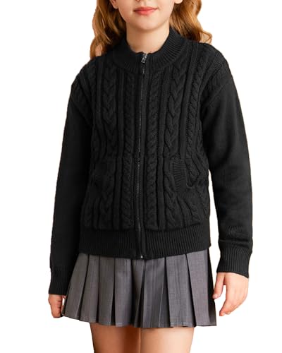 Image of GRACE KARIN Girls Knit Cardigan Sweater Zip Long Sleeve Kids School Uniform Fall Jacket Size 6-14