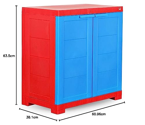 Image of Cello Novelty Compact Plastic Cabinet with Dustproof Doors| 3 Year Warranty | Almirah, Cupboard, Wardrobe for Home, Living Room, Bedroom, Kitchen, Office, Outdoor| Red & Blue Colour
