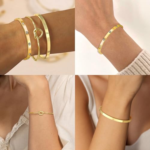 YOUNGGRACE 18K Gold Plated Bracelets for Women Stackable Set – 3 Pcs Gold Jewelry Set with Cuff & Bangle, Adjustable Nail Bracelet Women, Dainty Gold Bangles for Layering, Trendy Gift for Mom, Wife2