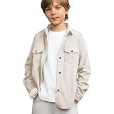 Kids Classic Corduroy Shirt Boys Girls Plain Button Up Shacket Preppy School Uniform Shirt Jacket (Beige, 7-8 Years)