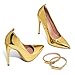 Elisabet Tang Women's Fashion Removable Ankle Strap Classic Pumps High Heels - 4.7IN Sexy Closed Pointy Toe Stilettos for Party Dress Shoes Gold 6