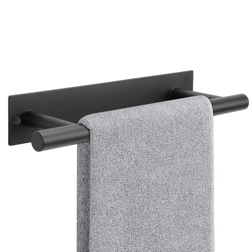 NearMoon Self Adhesive Hand Towel Holder/Towel Ring, Stainless Steel Hand Towel Bar Rustproof Stick on Wall-Towel Rack for Bathroom/Kitchen, Sticky and Wall Mounted (1, Matte Black)