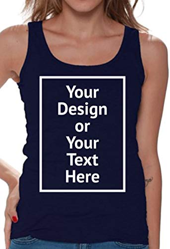 Personalized Tank Tops for Women - Custom Sleeveless Shirt - Gifts for Wife Girlfriend - Front/Back Print Navy L