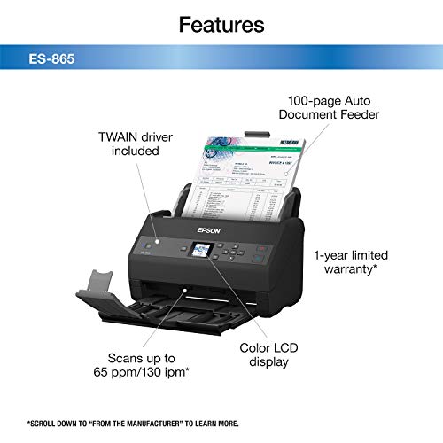 Epson Workforce Es-865 High Speed Color Duplex Document Scanner With Twain Driver #TOP4