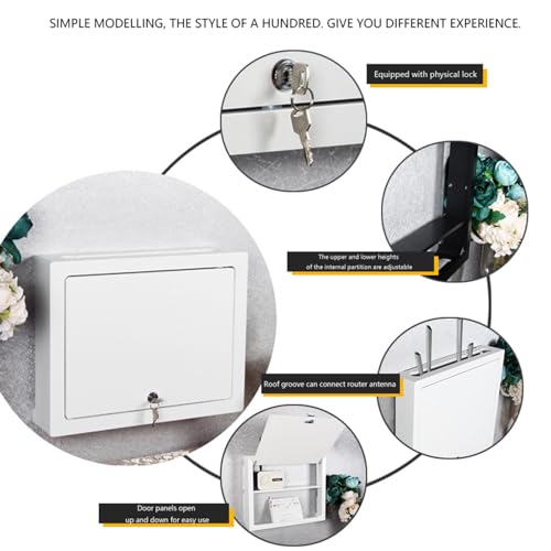 Simple Wifi Wall Racks Box Internet Router Shelf Cable Wire Wall Plug Board Shelf Wall-Mounted WiFi Router Storage Box Socket Shielding Wire Finishing Wire Box,2 Sizes(Size:38*30*9cm,Color:White Lock) - Image 4