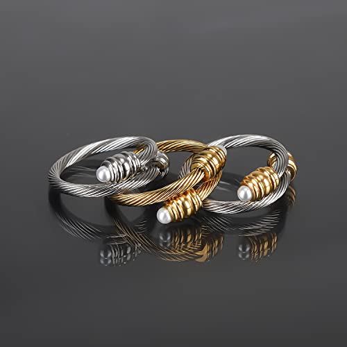 FOCUSTEEL Cable Ring, a Cuff Pearl Ring Designed to Fit Finger Circumference Between 70mm-90mm — view 6