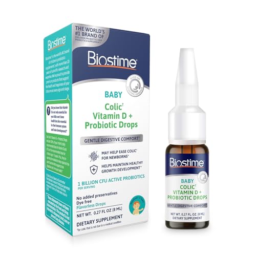 Biostime Baby Vitamin D & Colic Probiotic Drops for Newborns to 3 Years Old | 100% Daily Values Vitamin D for Bone & Immune Support – Eases Colic & Digestion| 32 Serving