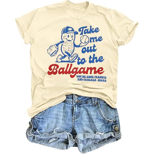 BEBNKGK Baseball Shirts for Women Baseball Mom Shirt Game Day Fan Tshirt Funny Ballgame Graphic Tee Short Sleeve Top(APR,XL) Apricot